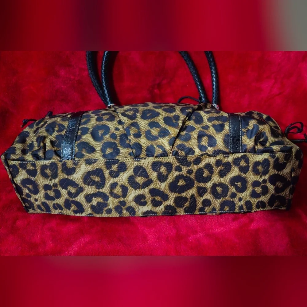 Brighton Leopard Print Nylon with Black Patent Leather Trim Shoulder Bag